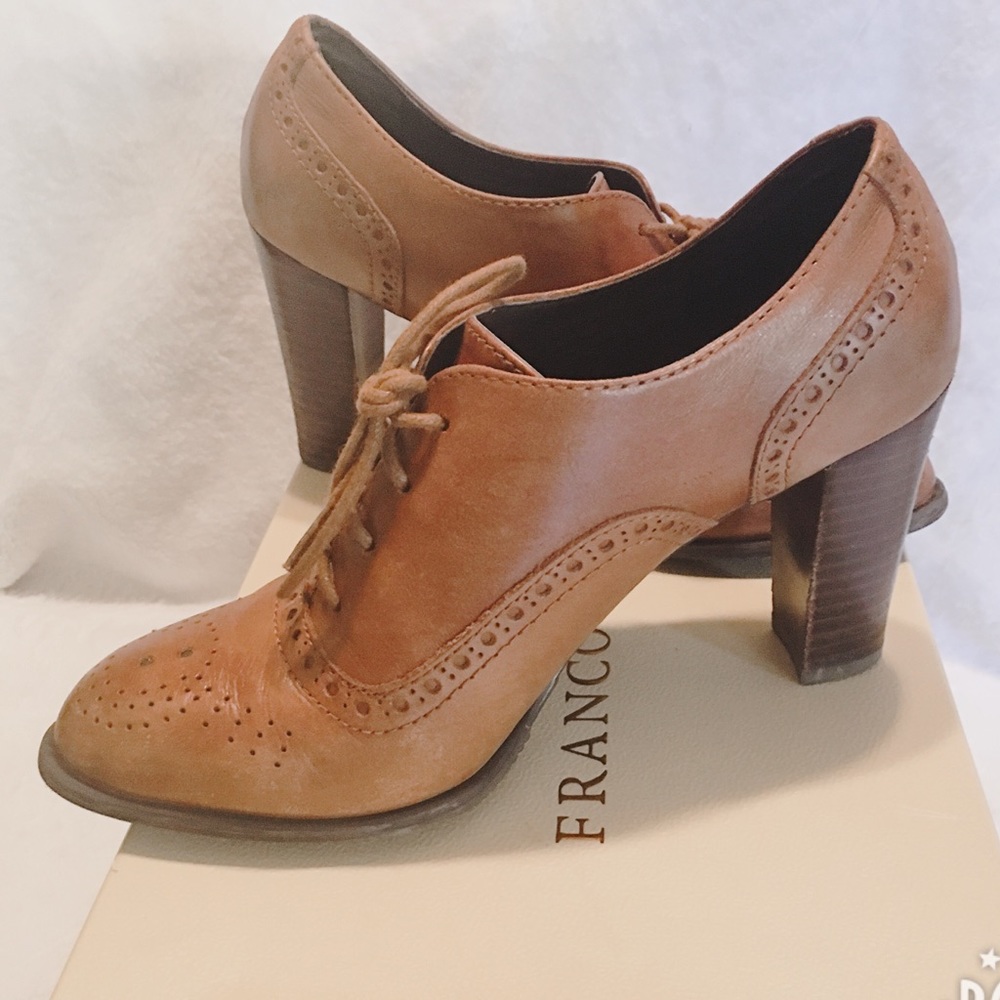 Franco Sarto Heeled Leather Oxford Wingtip Booties